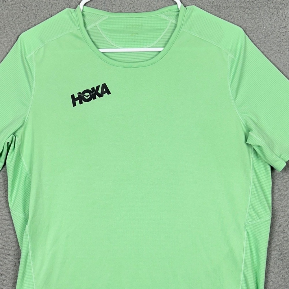 Hoka One One T-Shirt Mens Large Lime Green Performance Tee Running Reflective